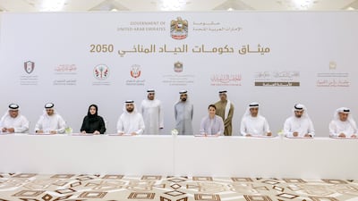 Representatives from seven emirates signed the Net Zero 2050 Charter. Photo: Wam
