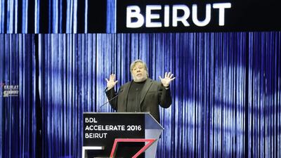 The Apple co-founder Steve Wozniak visited the Lebanese Central Bank’s “Accelerate” conference and praised the latent talent in the country’s technology sector. Joseph Eid / AFP