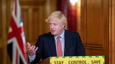 Britain's Prime Minister Boris Johnson holds a daily news conference on the coronavirus disease (Covid-19) outbreak, at 10 Downing Street in London, Britain May 25, 2020. REUTERS