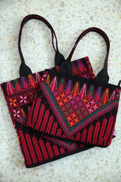 Embroidered bags by the Palestinian refugee women who are part of Shatila Studio. Photo: Pierre Bared