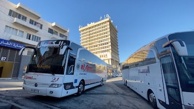 Buses line up Abdali Bus Station in Amman. Amy McConaghy / The National