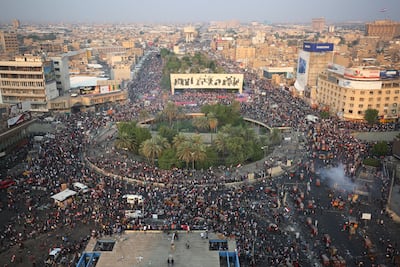 Protesters in Baghdad's Tahrir Square in October 2019. AFP