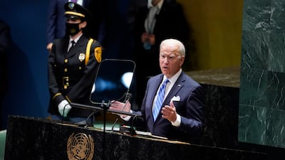 US President Joe Biden delivers remarks to the 76th Session of the United Nations General Assembly in New York. AP