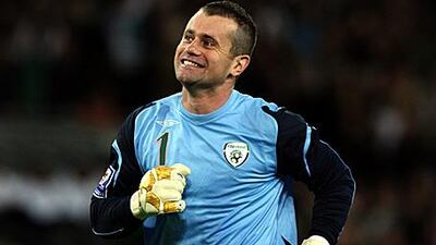 Shay Given celebrates Ireland's opening goal in the 2-2 draw against Italy at home on Saturday.