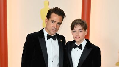 Colin Farrell and son Henry Tadeusz Farrell both wearing Dolce & Gabbana. AFP