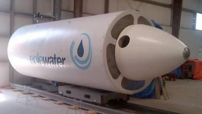 A 24-metre high turbine that can produce drinkable water by extracting humidity from the air is being tested in the UAE. Courtesy Eole Water