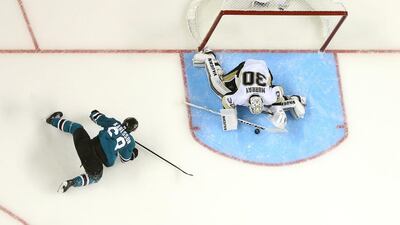 Matt Murray #30 of the Pittsburgh Penguins makes a save against Melker Karlsson #68 of the San Jose Sharks during the third period in Game Six of the 2016 NHL Stanley Cup Final at SAP Center on June 12, 2016 in San Jose, California. Ezra Shaw/Getty Images