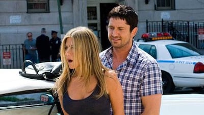 Jennifer Aniston's hands are tied in her latest rom-com, which also stars Gerard Butler.