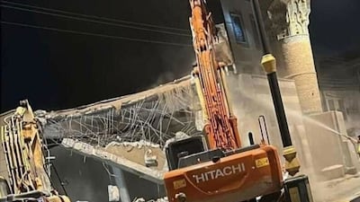 Al Saraji mosque minaret being demolished in Basra on Friday. Photo: Mustafa Al Hussaini, director of Basra's antiquities department