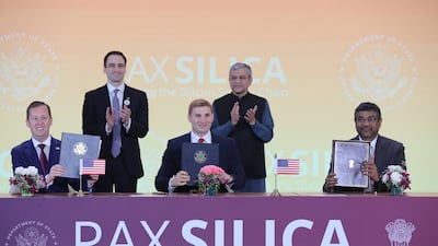 US and Indian representatives sign the Pax Silica declaration. EPA