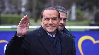 Silvio Berlusconi has seen his net worth rise 36.9 per cent from November 2016, thanks to a rally in Italian equities. John Thys / AFP