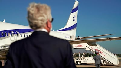 A handout picture released by the US Embassy in Morocco, shows US Ambassador David T. Fischer (L) waiting to welcome US Presidential advisor Jared Kushner in Morocco's capital Rabat, upon landing of the first Israel-Morocco direct commercial flight, marking the latest US-brokered diplomatic normalisation deal between the Jewish state and an Arab country. AFP
