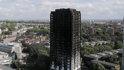 The scorched facade of Grenfell Tower in London after fire tore through the 24-storey high-rise building, killing 72 people. Frank Augstein / AP