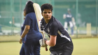 Shafali Verma in training for the series against the West Indies, where she has broken Sachin Tendulkar's 30-year-old record. AFP