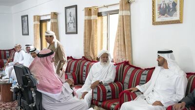 Sheikh Mohamed bin Zayed speaks to Matar Khalfan Al Neyadi. Mohamed Al Hammadi / Ministry of Presidential Affairs