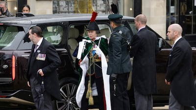 Princess Anne, Princess Royal, arrives at the Coronation of King Charles III in Westminster Abbey. Getty