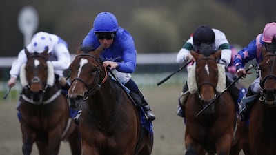 William Buick riding Tryster, centre, to a win at The Coral Easter Classic All-Weather Middle Distance Championships Conditions Stakes at Lingfield racecourse in Lingfield, England. Alan Crowhurst/Getty Images