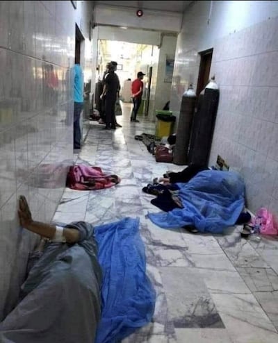 A photo purportedly showing patients sleeping in the corridors of Ibn Sina hospital in Mosul, which was shared widely on social media by Muslawis and provided to The National by activists and doctors in the Iraqi city.