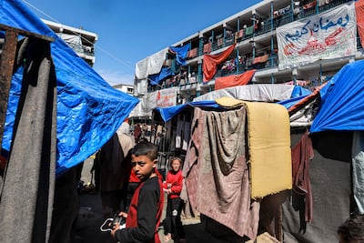 A camp sheltering displaced people erected at a school run by the UN's Palestinian relief agency in Rafah during Ramadan last month. AFP