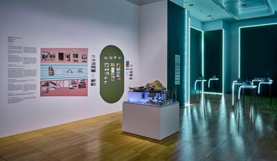 Ramin and Rokni Haerizadeh and their collaborator Hesam Rahmanian have created a model, centre, inspired by the Mehregan mental hospital in Tehran, on the same street as their childhood home in which they collaborated before moving to Dubai. Photo: John Varghese