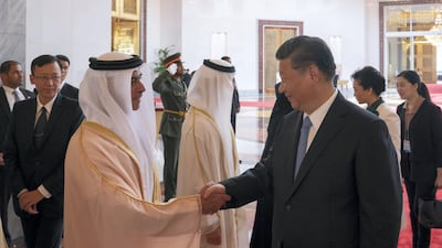 Sheikh Saif bin Zayed, UAE Minister of Foreign Affairs and International Cooperation, bids farewell to Xi Jinping at the Presidential Airport. Hamad Al Kaabi/Crown Prince Court - Abu Dhabi