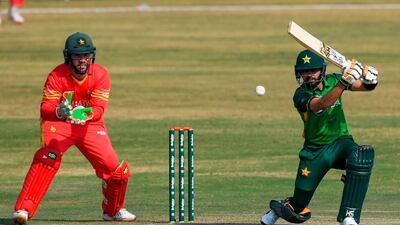 Babar Azam drives the ball during the first ODI against Zimbabwe in Rawalpindi. AFP