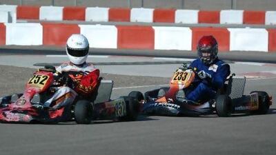 Sheikh Khalid bin Khalifa, in front, will be take to the Al Ain Raceway track today hoping to close the gap on DD2 class leader Mohammed al Dhaheri. Courtesy of Al Ain Raceway
