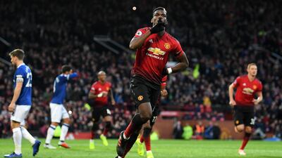 Pogba puts in the rebound and runs away to celebrate. Getty Images
