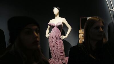 A dress of the “Classé X” collection is displayed during the exhibition devoted to French fashion designer Jean Paul Gaultier on March 30, 2015 in Paris. Patrick Kovarik / AFP photo
