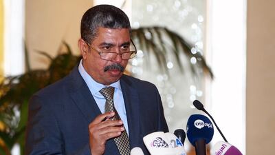 Khaled Bahah addresses a press conference in Abu Dhabi on January 19, 2016. He was relieved of the posts of Yemen prime minister and vice president on April 3, 2016. AFP