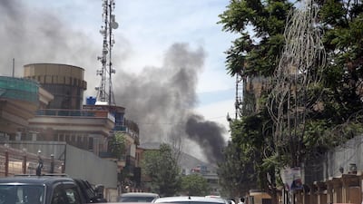 Smokes rises after a huge explosion near the offices of the attorney general in Kabul, Afghanistan, Wednesday, May 8, 2019. Insurgents targeted the counterpart international organization located near the offices of the attorney general in the capital Kabul, said Afghan officials on Wednesday. (AP Photo/Rahmat Gul)