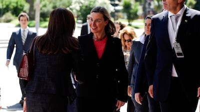 European Union foreign affairs lead Federica Mogherini arrives for the meeting of the International Contact Group on Venezuela. AP