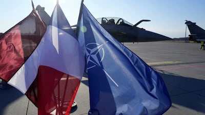 French jet fighters on standby at an airbase in Latvia, which was on high alert after a Russian drone incursion. Reuters