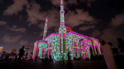 Over the course of 12 days, the festival offers visitors 10 shows lighting up landmarks around Sharjah, such as Al Noor Mosque. EPA