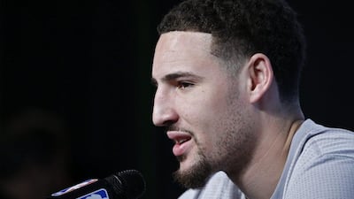 Golden State Warriors player Klay Thompson speaks to the media on Tuesday. Larry W Smith / EPA / June 7, 2016