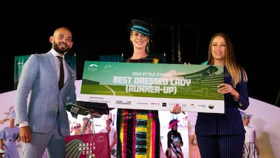 Style Stakes Best Dressed Lady runner-up, Emma Wells, at the Dubai World Cup on March 30, 2019. Twitter / Meydan Style