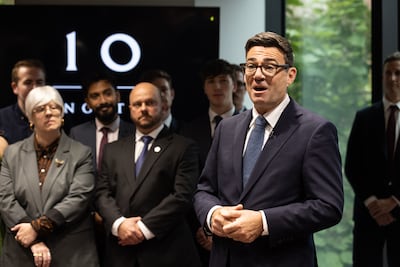 Prime Minister Andy Burnham welcomes staff as he officially opens No10 North in Manchester. Getty Images