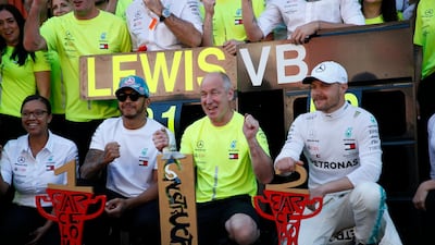 Lewis Hamilton, second left, was visibly quicker in Barcelona, but Valtteri Bottas, right, could have made his life tougher had he maintained the lead. Joan Monfort / AP Photo