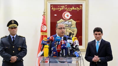 Hichem Mechichi, Tunisia's Interior Minister, speaks during a press conference at the ministry headquarters in the capital Tunis. AFP