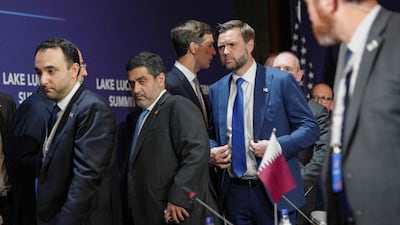 JD Vance listens to Jared Kushner. AFP