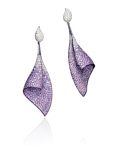 Sail earrings in tinted titanium and diamonds, by Adler