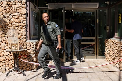 Israeli police at the scene of a stabbing attack at a hotel near Jerusalem. AFP