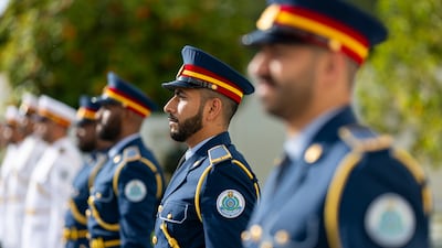 UAE Armed Forces honour guards participate in the departure of Australian Governor General Sam Mostyn at Al Shati Palace. UAE Presidential Court