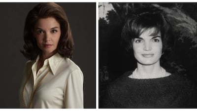 Katie Holmes as Jackie Kennedy: The actress played Jackie Kennedy in ‘The Kennedys’ and ‘The Kennedys: After Camelot’ opposite Greg Kinnear as JFK. ‘She was so graceful, even when she was scared or sad,’ Holmes told ‘Town and Country’. ‘I really admire her protection of the Kennedy name, her husband and how much she wanted her children to be as grounded and normal and successful on their own as possible.’ Courtesy Reelzchannel, Getty Images