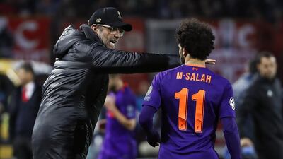 Liverpool manager Jurgen Klopp talks to Mohamed Salah's during his side's loss to Red Star Belgrade. Getty Images