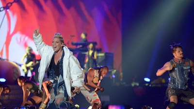 Pink performs after the F1 race at the du Arena. Khushnum Bhandari / The National