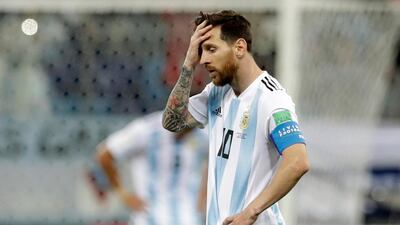 Argentina's Lionel Messi reacts after the third goal of Croatia during the group D match loss on Thursday. Petr David Josek / AP Photo