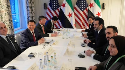 US Secretary of State Marco Rubio, second left, meets Syrian officials in Munich. AFP