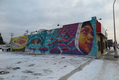 Graffiti of Yemeni women by Chilean artist Dasic Fernandez on the wall of a building in Hamtramck, Michigan. Picture Alliance via Getty Images