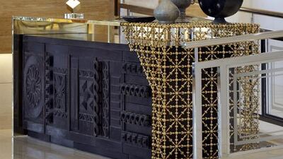 Paintings by Mohammed Al Qassab hang in the new extension of the Kempinski Hotel, Mall of the Emirates. Image courtesy of the hotel. CREDIT: Courtesy Hirsch Bedner Associates